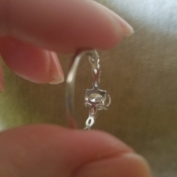 Silver CZ Solitaire Deco Oval Marquise Ring 7 - Picture 4 of 7